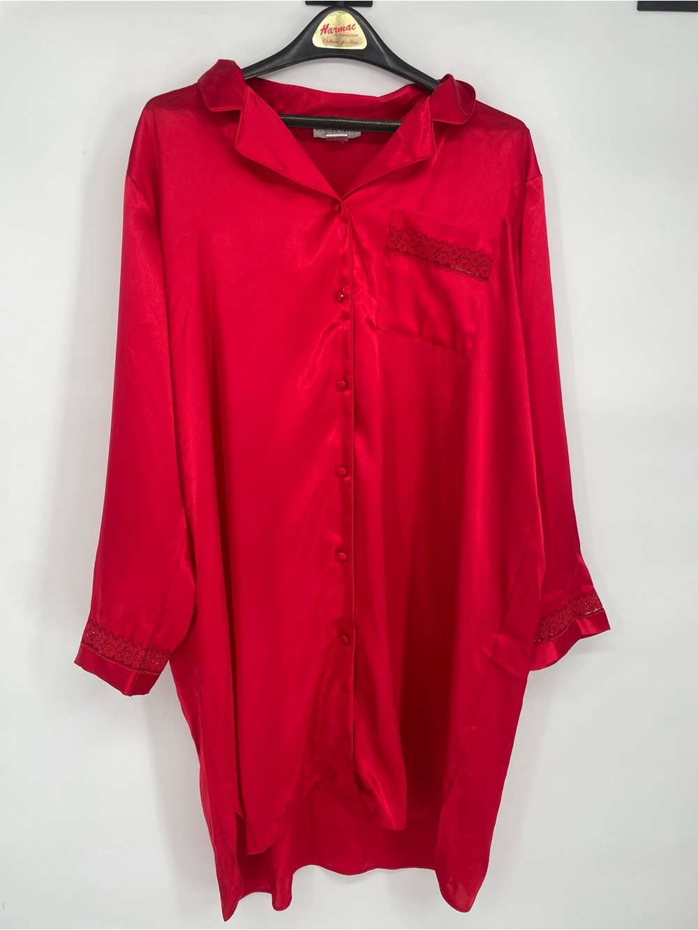 80s/90s Red Satin Morgan Taylor Intimates Sleep Shirt Nightgown Lace Details
